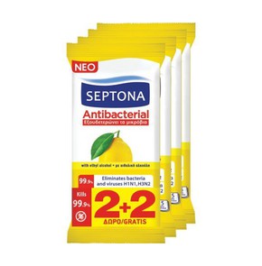 2+2 FREE Septona Antibacterial Wipes Lemon, 4x15pc