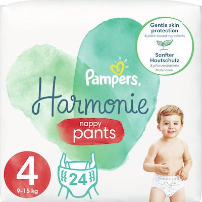 PAMPERS Harmonie Nappy Pants Βρεφικές Πάνες Βρακάκια No.4 9-15kg 24 Τεμάχια Value Pack  