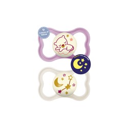 Mam Air Night Silicone Pacifier 6-16 Months White-Purple 2 pieces