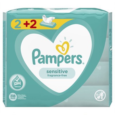 Pampers Wipes Sensitive 2+2 Δώρο 208 τεμάχια