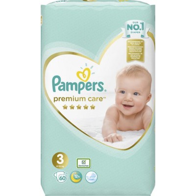 PAMPERS Baby Diapers Premium Care No.3 5-9Kgr 60 Pieces Jumbo Pack