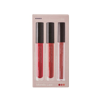 KORRES Morello Lips Set Με Lipfluid No 27 Cranberry Sorbet, 3.4ml & No 41 Pink Lemonade, 3.4ml & Lipgloss No 04 Honey Nude 4ml