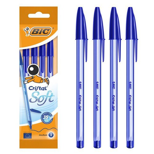 Stilolaps "Bic Cristal Soft" Blu 4 Copë