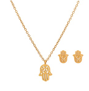 Dalee Stainless Steel Hamsa Hand Necklace & Earrin