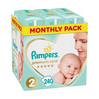 PAMPERS Baby Diapers Premium Care No.2 4-8Kgr 240 Pieces Monthly Pack