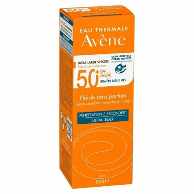 AVENE Soins Solaires Fluide Sans Parfum Λεπτόρρευστη Αντηλιακή Κρέμα Προσώπου Για Κανονικό, Μικτό & Λιπαρό Δέρμα Με SPF50+ Χωρίς άρωμα 50ml