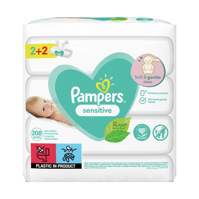 Pampers Sensitive Baby Wipes 2 + 2 Gift (4x52)