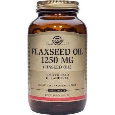 SOLGAR Flaxseed Oil 1250mg Συμπλήρωμα Διατροφής Για Το Καρδιαγγειακό Σύστημα, 100 Μαλακές Κάψουλες