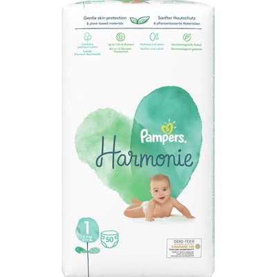 PAMPERS Harmonie No.1 Πάνες Με Αυτοκόλλητο  Για 2-5kg 50 Τεμάχια