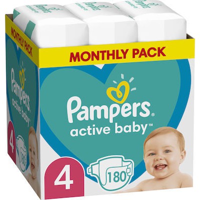 PAMPERS Active Baby Monthly Pack No 4 9-14kg Βρεφικές Πάνες 180 Τεμάχια