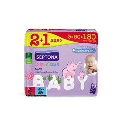 Septona Promo (2+1 Δώρο) Calm N' Care Baby Wipes With Aloe Vera Μωρομάντηλα Για Βρέφη Με Αλόη 3x60 τεμάχια