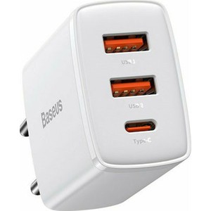 Baseus Compact Quick Charger Type-C/2xUSB 30W Whit