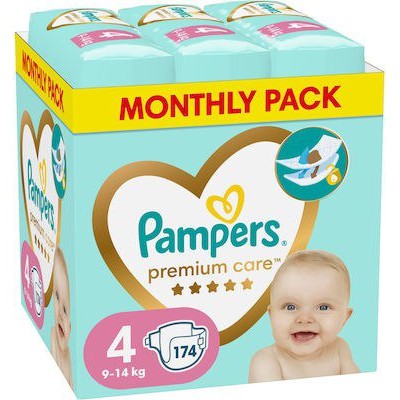 PAMPERS Premium Care Monthly Pack Νο 4 Πάνες Με Αυτοκόλλητο (9-14 kg) 174 Τεμάχια