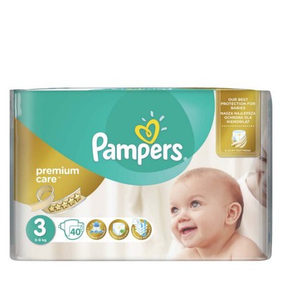 PAMPERS Baby Diapers Premium Care No.3 5-9Kgr 40 Pieces Value Pack