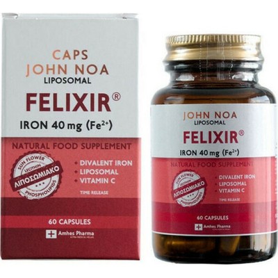 JOHN NOA Liposomal Felixir Iron 40mg + Vitamin C Συμπλήρωμα Διατροφής Σιδήρου Λιποσωμιακής Φόρμουλας Με Βιταμίνη C 60 Κάψουλες
