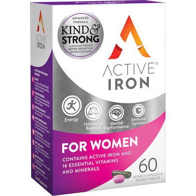 BIONAT Active Iron Active Iron Women Φόρμουλα Ενεργού Σιδήρου Για Γυναίκες 30 Κάψουλες & 30 Ταμπλέτες