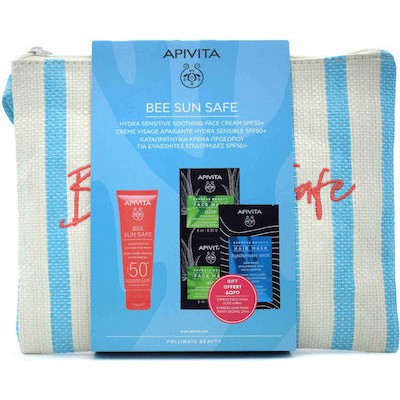 APIVITA  Bee Sun Safe Promo Pack Με Hydra Sensitive Soothing Face Cream SPF50+, 50ml & Δώρο Express Beauty Face Mask Aloe, 2x8ml & Express Beauty Hair Mask Hyaluronic Acid, 20ml & Νεσεσέρ