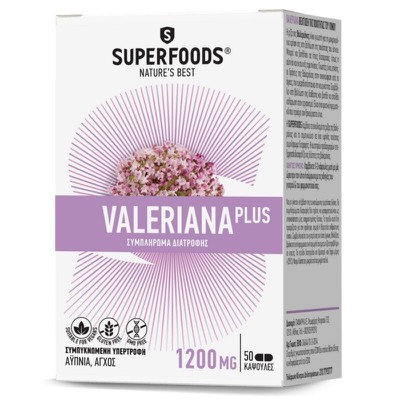 SUPERFOODS Valeriana Plus 1200mg Συμπλήρωμα Διατροφής Για Το Στρες & Την Αϋπνία x50 Κάψουλες