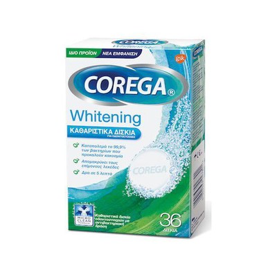 Corega Whitening Effervescent Cleaning Tablets For Artificial Dentures x36