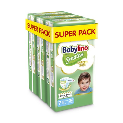BABYLINO Sensitive Cotton Soft Πάνες Παιδικές Nο7 15kg+ (36x3) 108 Τεμάχια