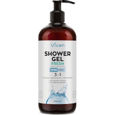 WISE Men Shower Gel 3in1 Fresh Ανδρικό Αφρόλουτρο Με Άρωμα Σανταλόξυλου & Musk Για Αίσθηση Φρεσκάδας, 500ml