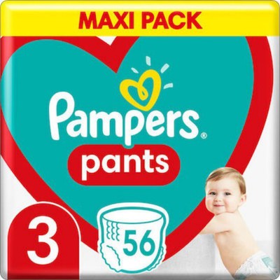 PAMPERS Βρεφικές Πάνες Βρακάκια Pants No.3 6-11Kgr 56 Τεμάχια Maxi Pack