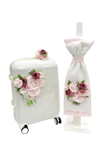 ΕΛΕΝΑ MANAKOY FLOWER BOUQUET TRK20-009 Σετ με βαπτιστικό κουτί-τροχήλατη βαλίτσα & λαμπάδα