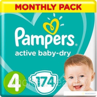 PAMPERS Baby Diapers Active Baby Dry No.4 8-14Kgr 174 Pieces Monthly Pack