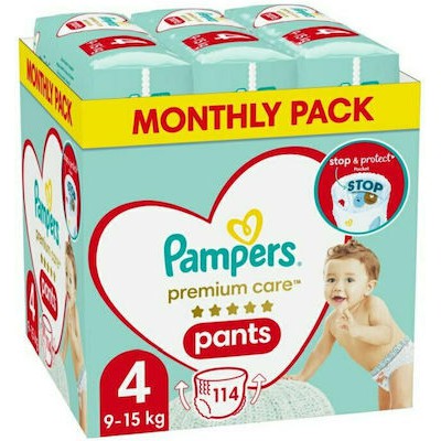 PAMPERS Πάνες Βρακάκι Pampers Premium Care Pants Νο 4 9-15kg Monthly Pack 114 Τεμάχια