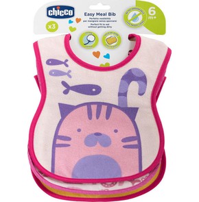 Chicco Easy Meal Bib 6m + Cervix in Pink Color, 3 