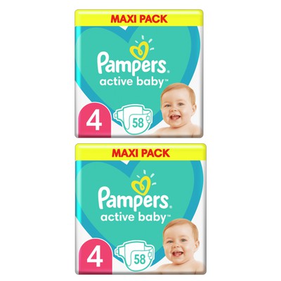 PAMPERS Βρεφικές Πάνες Active Baby No.4 9-14Kgr Τεμάχια Maxi Pack ( 2 Συσκευασίες Των 58 Τεμαχίων )