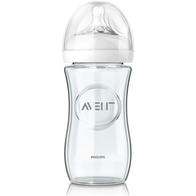 PHILIPS Avent Natural Glass Bottle For Natural Feeding With Silicone Nipple Slow Flow 1m + 240ml