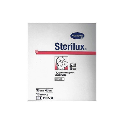 HARTMANN Sterilux ES Γάζες Αποστειρωμένες Φαρμακείου, Βαμβακερές Υπεραπορροφητικές 17 Κλωστών 16πλή 36x40cm x10 Τεμάχια