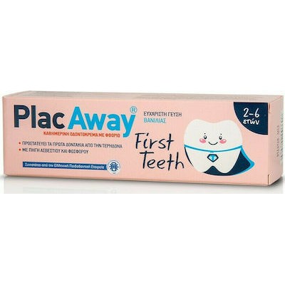 PLAC AWAY First Teeth Παιδική Οδοντόκρεμα Με Γεύση Βανίλιας, 50ml