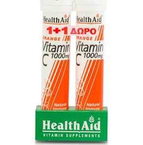 Health Aid 1+1 ΔΩΡΟ! Vitamin C 1000mg Αναβράζουσα 