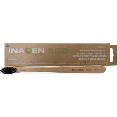 INADEN Eco Wooden Toothbrush Medium Μέτρια Ξύλινη Οδοντόβουρτσα Με Ίνες Βιολογικής Προέλευσης