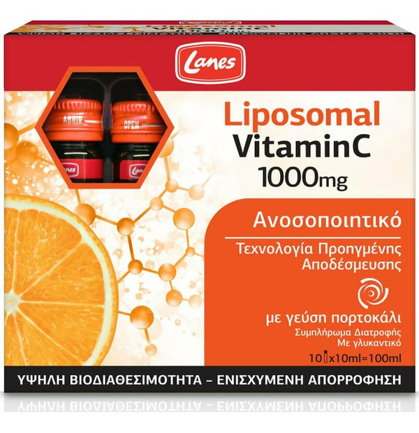 LANES Liposomal Vitamin C 1000mg 10x10ml (High Bioavailability & Enhanced Absorption Vitamin C Nutritional Supplement)
