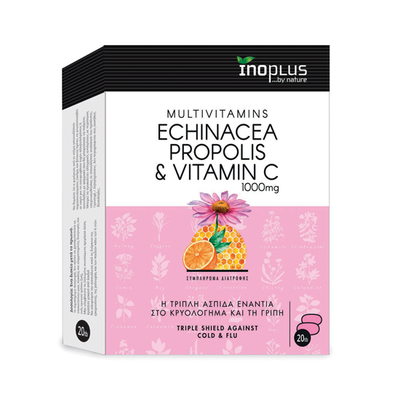 INOPLUS Multivitamins Echinacea & Propolis & Vitamin C 1000mg Συμπλήρωμα Διατροφής Κατά Του Κρυολογήματος & Της Γρίπης x20 Δισκία