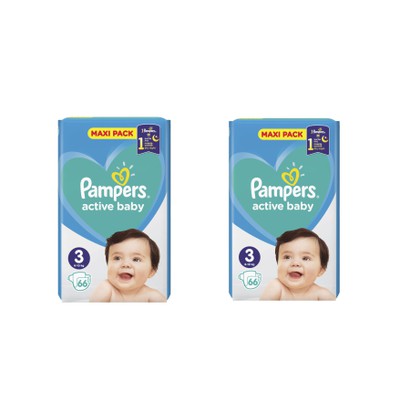 PAMPERS Βρεφικές Πάνες Active Baby No.3 6-10Kgr 132 Τεμάχια Maxi Pack ( 2 Συσκευασίες Των 66 Τεμαχίων )