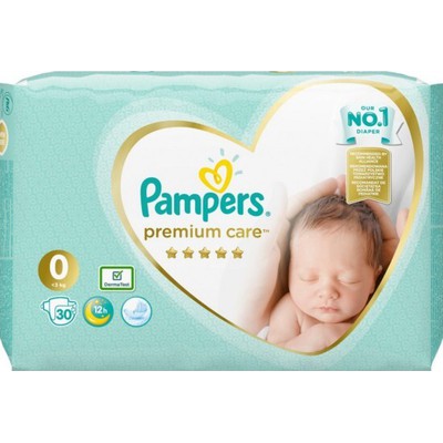 PAMPERS Baby Diapers Premium Care No.0 0-3Kgr 30 Pieces