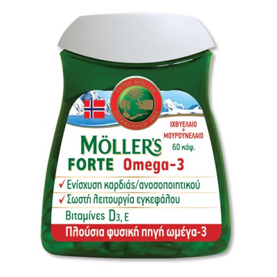 Moller's Forte 60 caps, a mixture of fish oil and cod liver oil