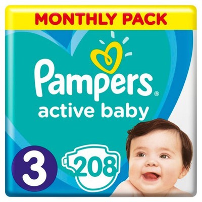 PAMPERS Baby Diapers Active Baby No.3 6-10Kgr 208 Pieces Monthly Pack