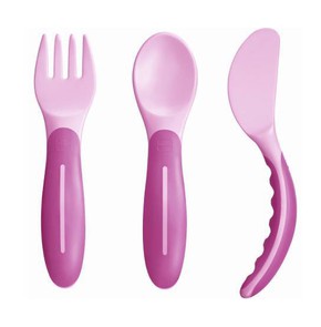 MAM Baby's Cutlery Fork, Spoon & Knife for Girl 6+
