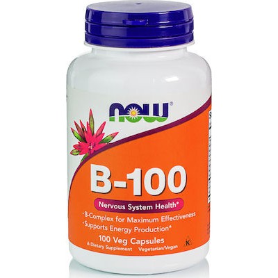 NOW FOODS Vit-B100 Complex  Συμπλήρωμα Διατροφής Βιταμίνη Β-100 για την Υγεία του Νευρικού Συστήματος x100 Κάψουλες