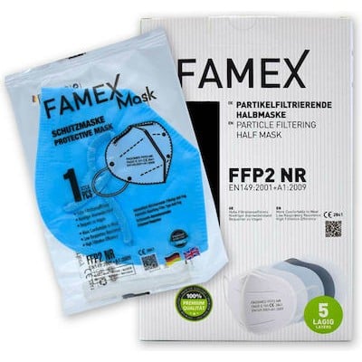 FAMEX Particle Filtering Half NR Μάσκα Προστασίας FFP2 Γαλάζιο 200 Τεμάχια 10x10