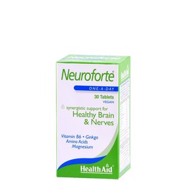 Health Aid Neuro Forte 30tab. Το Neuroforte με την ειδική του σύνθεση παρέχει υποστήριξη στους νευροδιαβιβαστές, τρέφει τα εγκεφαλικά κύτταρα και διατηρεί άριστη την ισορροπία τους.