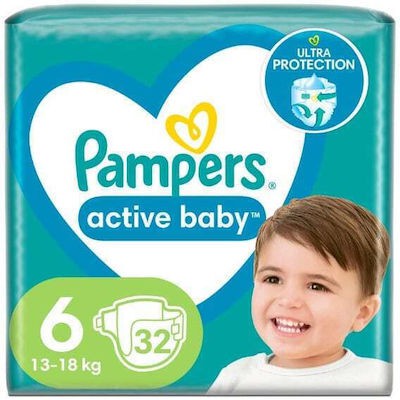 PAMPERS Βρεφικές Πάνες Active Baby No.6 Για 13-18kg Value Pack 32 Τεμάχια