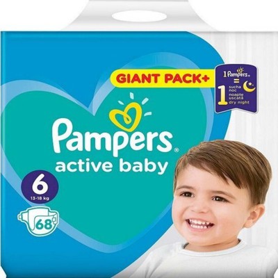 PAMPERS Baby Diapers Active Baby No.6 13-18Kgr 68 Pieces Giant Pack