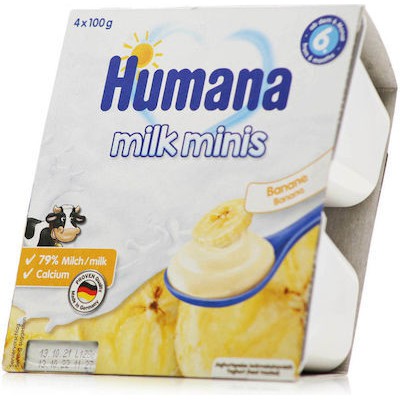 HUMANA Milk Minis Banana - Επιδόρπιο Γιαουρτιού Από Τον 6ο Μήνα Με Γεύση Μπανάνα 4x100gr