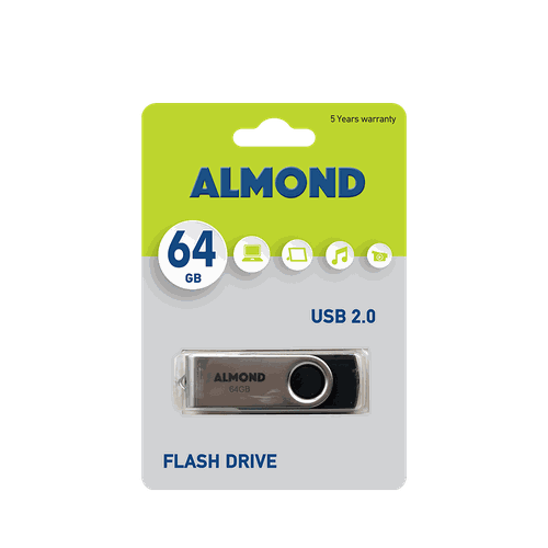ALMOND FLASH DRIVE USB 2.0 64GB TWISTER ΜΑΥΡΟ